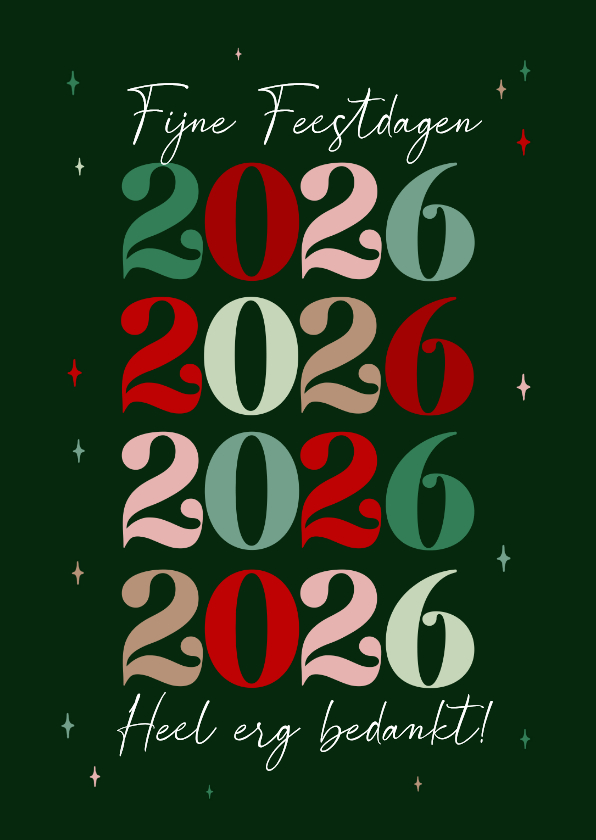 Zakelijke kerstkaarten - Zakelijke kerstkaart jaartallen typografisch kleurrijk