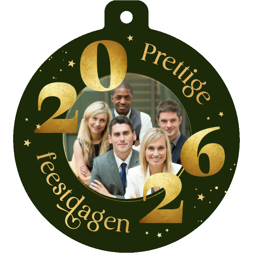 Zakelijke kerstkaarten - Zakelijke kerstkaart kerstbal foto 2026 jaartal goud sterren