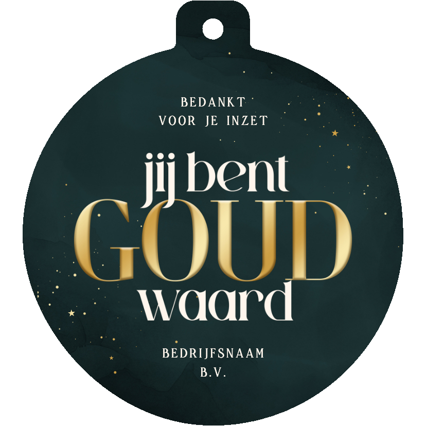 Zakelijke kerstkaarten - Zakelijke kerstkaart kerstbal je bent goud waard teal goud