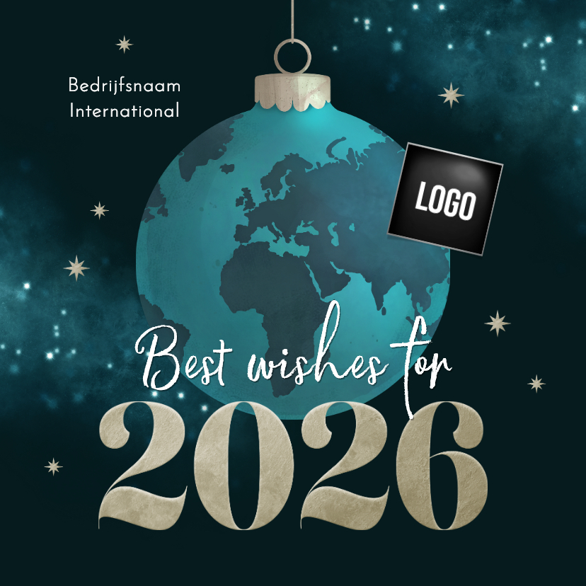 Zakelijke kerstkaarten - Zakelijke kerstkaart kerstbal wereld 2027 best wishes