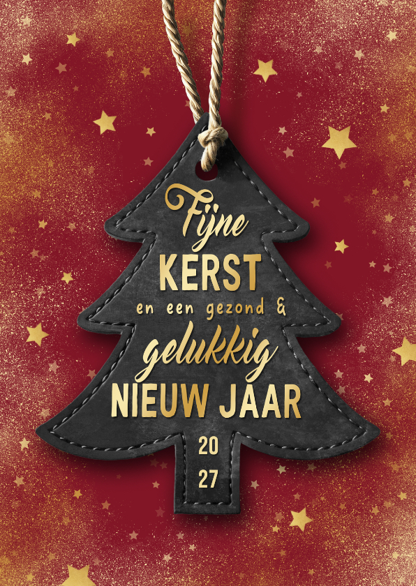 Zakelijke kerstkaart kerstboom label goud sterren beste wens - Zakelijke kerstkaarten Zakelijke kerstkaarten - Zakelijke kerstkaart kerstboom label goud sterren beste wens