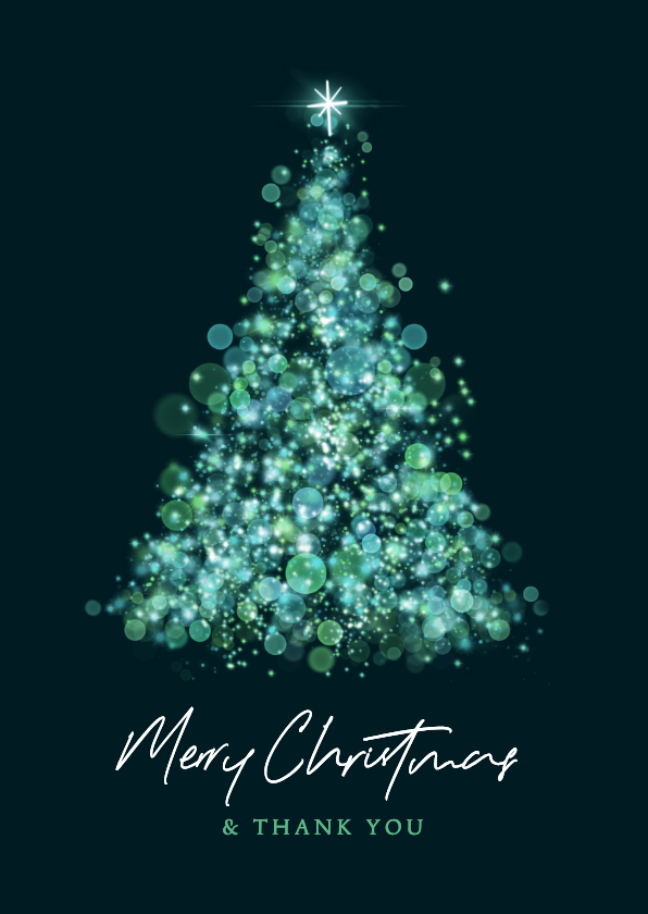 Zakelijke kerstkaart kerstboom lichtjes groen blauw bedankt - Zakelijke kerstkaarten Zakelijke kerstkaarten - Zakelijke kerstkaart kerstboom lichtjes groen blauw bedankt