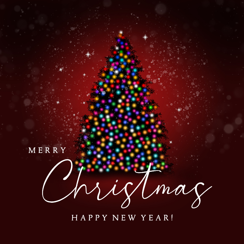 Zakelijke kerstkaarten - Zakelijke kerstkaart kerstboom lichtjes rood