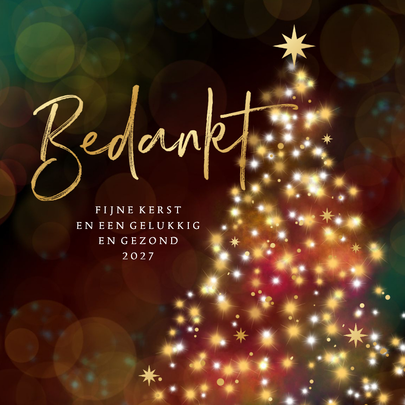 Zakelijke kerstkaart kerstboom lichtjes sterren roze bedankt - Zakelijke kerstkaarten Zakelijke kerstkaarten - Zakelijke kerstkaart kerstboom lichtjes sterren roze bedankt