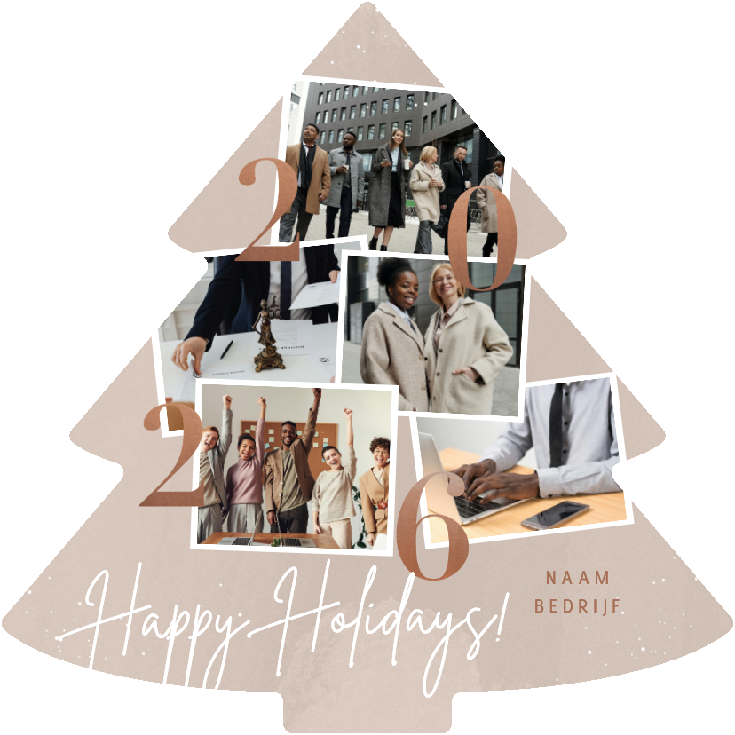 Zakelijke kerstkaarten - Zakelijke kerstkaart kerstboom vorm fotocollage jaartal