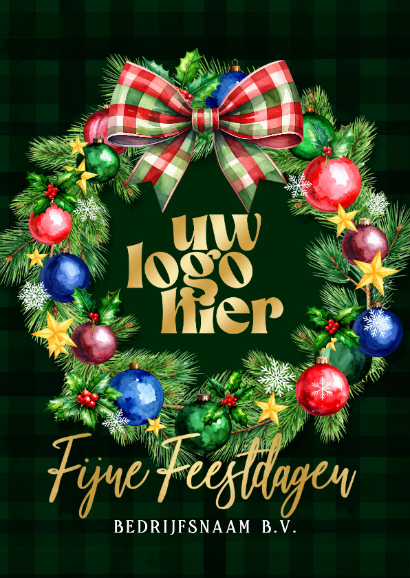 Zakelijke kerstkaart kerstkrans kerstballen en logo - Zakelijke kerstkaarten Zakelijke kerstkaarten - Zakelijke kerstkaart kerstkrans kerstballen en logo