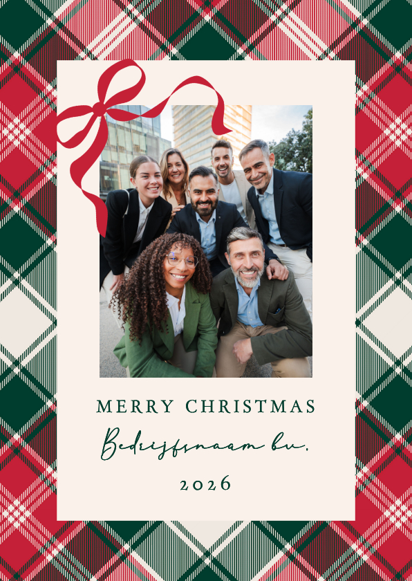 Zakelijke kerstkaart klassiek met strikje en ruit - Zakelijke kerstkaarten Zakelijke kerstkaarten - Zakelijke kerstkaart klassiek met strikje en ruit