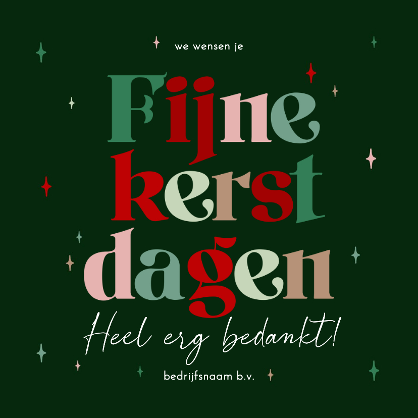 Zakelijke kerstkaart kleurrijke typografie bedankt sterren - Zakelijke kerstkaarten Zakelijke kerstkaarten - Zakelijke kerstkaart kleurrijke typografie bedankt sterren