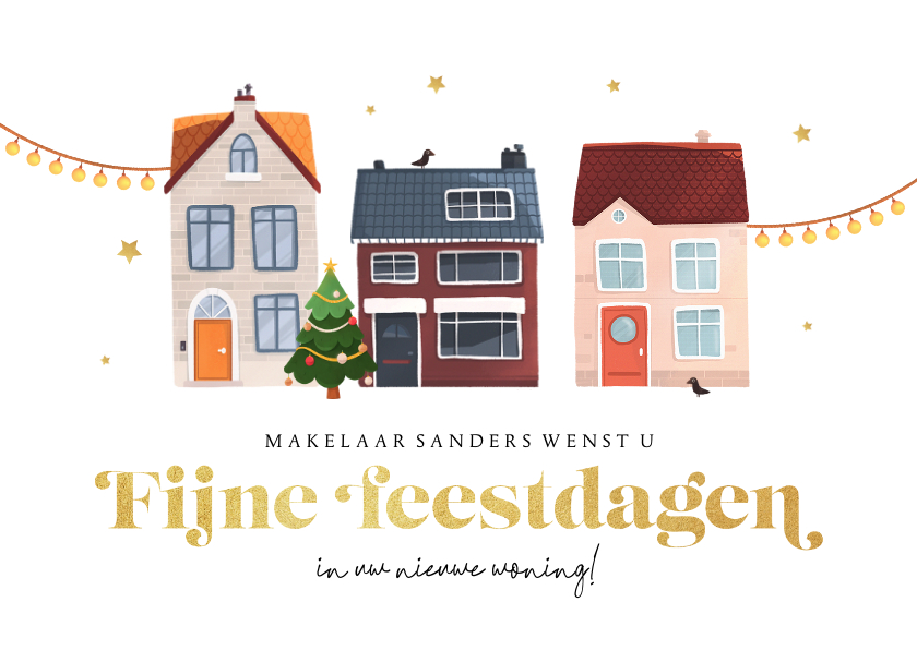 Zakelijke kerstkaarten - Zakelijke kerstkaart makelaar huizen sterren kerstboom