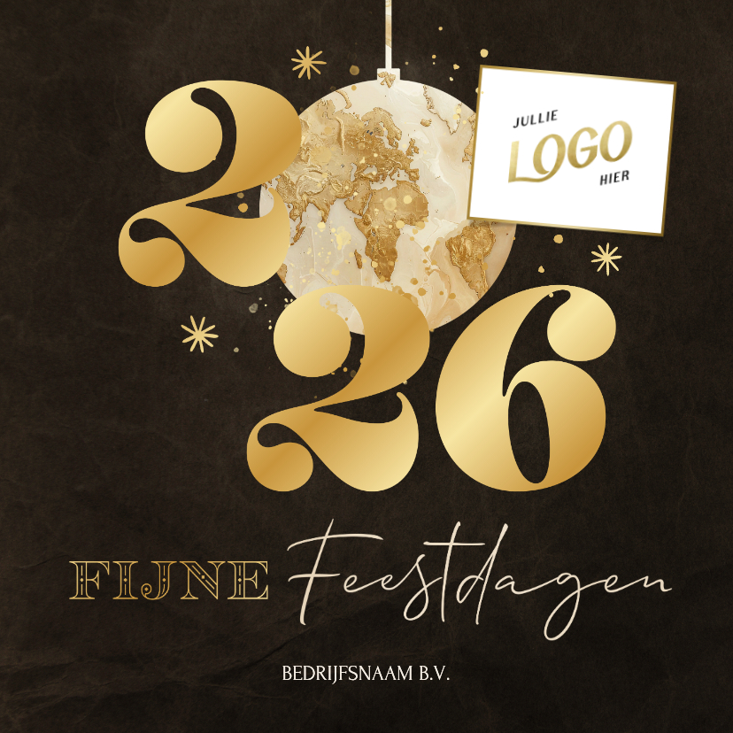 Zakelijke kerstkaarten - Zakelijke kerstkaart marmer wereldkaart 2026