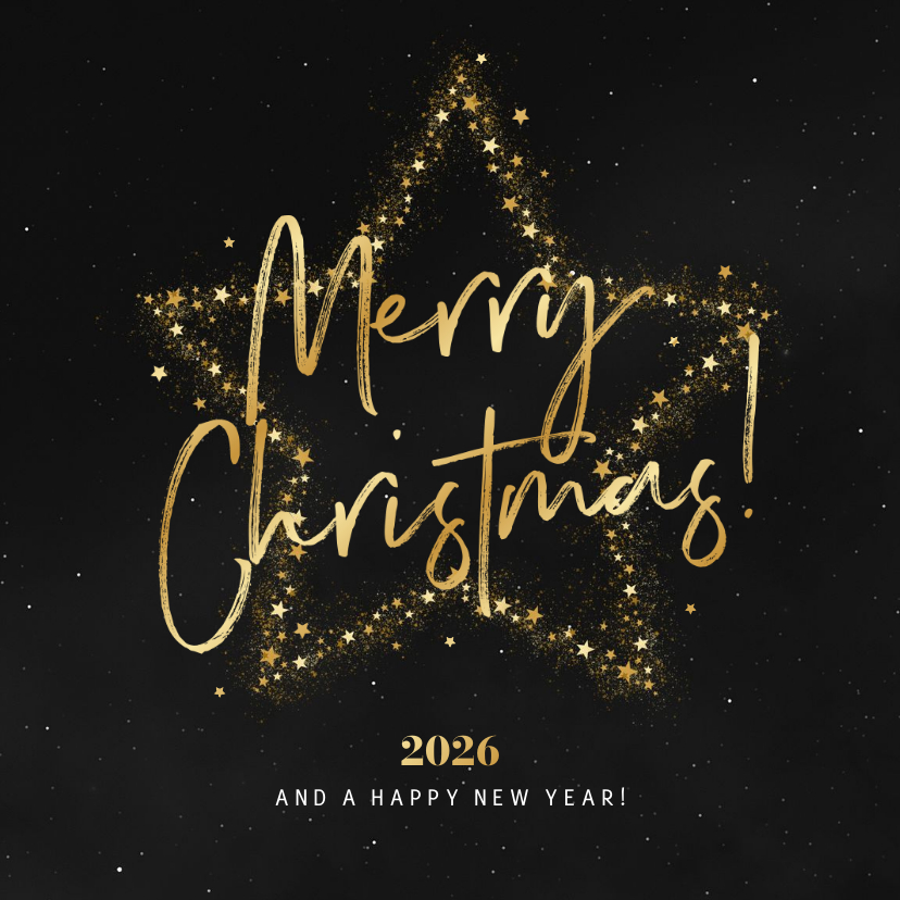 Zakelijke kerstkaarten - Zakelijke kerstkaart merry christmas goud ster 2027