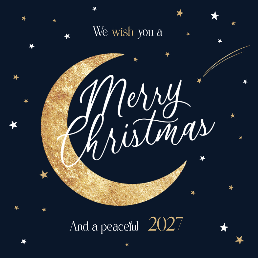 Zakelijke kerstkaarten - Zakelijke kerstkaart merry christmas sterrenhemel maan goud
