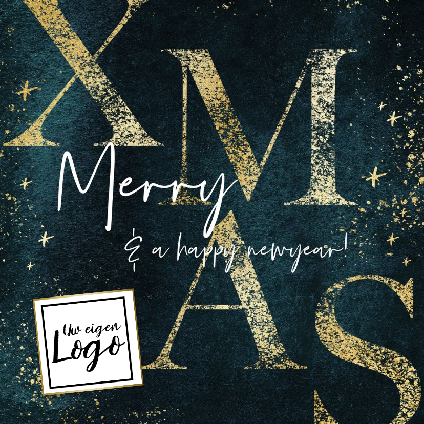 Zakelijke kerstkaart 'Merry Xmas' goudlook sterren logo - Zakelijke kerstkaarten Zakelijke kerstkaarten - Zakelijke kerstkaart 'Merry Xmas' goudlook sterren logo