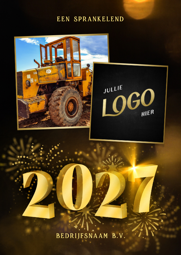 Zakelijke kerstkaart met 2027 3D met 2 foto's en vuurwerk - Zakelijke kerstkaarten Zakelijke kerstkaarten - Zakelijke kerstkaart met 2027 3D met 2 foto's en vuurwerk