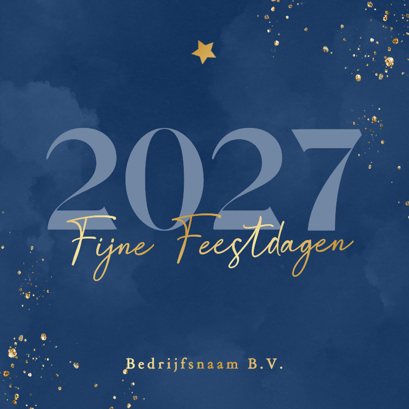 Zakelijke kerstkaarten - Zakelijke kerstkaart met blauwe waterverf en goudfolie 