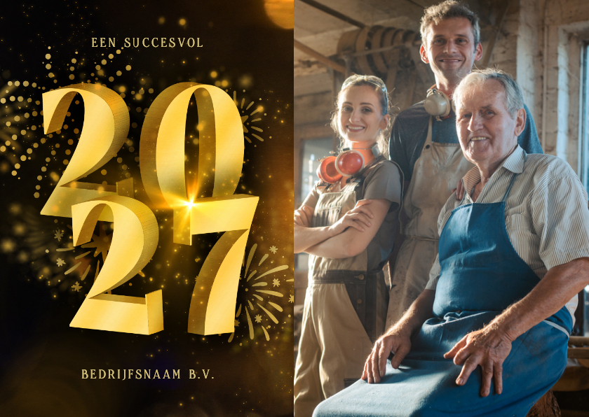 Zakelijke kerstkaart met foto 2027 3D en vuurwerk - Zakelijke kerstkaarten Zakelijke kerstkaarten - Zakelijke kerstkaart met foto 2027 3D en vuurwerk