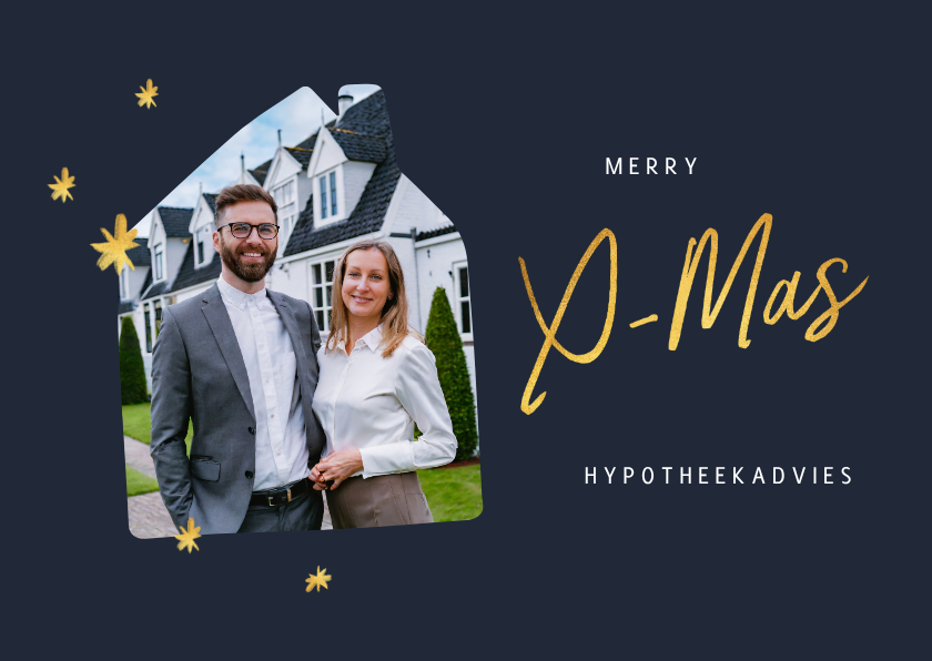 Zakelijke kerstkaart met foto huis en goudlook kerstboom - Zakelijke kerstkaarten Zakelijke kerstkaarten - Zakelijke kerstkaart met foto huis en goudlook kerstboom
