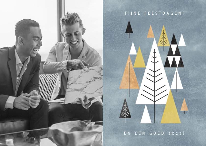 Zakelijke kerstkaart met foto, kerstbomen en waterverf - Zakelijke kerstkaarten Zakelijke kerstkaarten - Zakelijke kerstkaart met foto, kerstbomen en waterverf