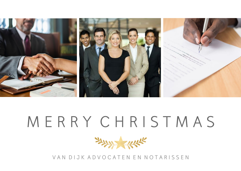Zakelijke kerstkaart met fotocollage met 3 foto's en takje - Zakelijke kerstkaarten Zakelijke kerstkaarten - Zakelijke kerstkaart met fotocollage met 3 foto's en takje