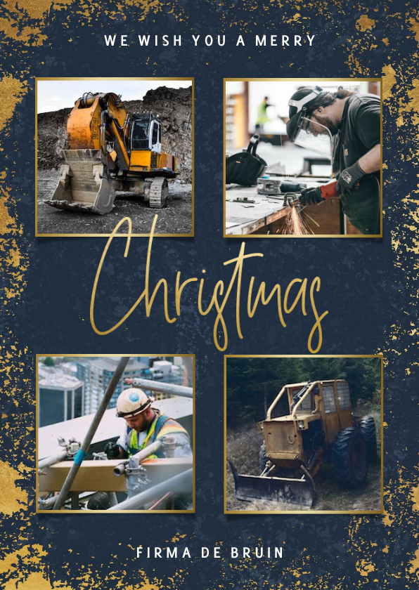 Zakelijke kerstkaart met gouden kader, foto's en typografie - Zakelijke kerstkaarten Zakelijke kerstkaarten - Zakelijke kerstkaart met gouden kader, foto's en typografie