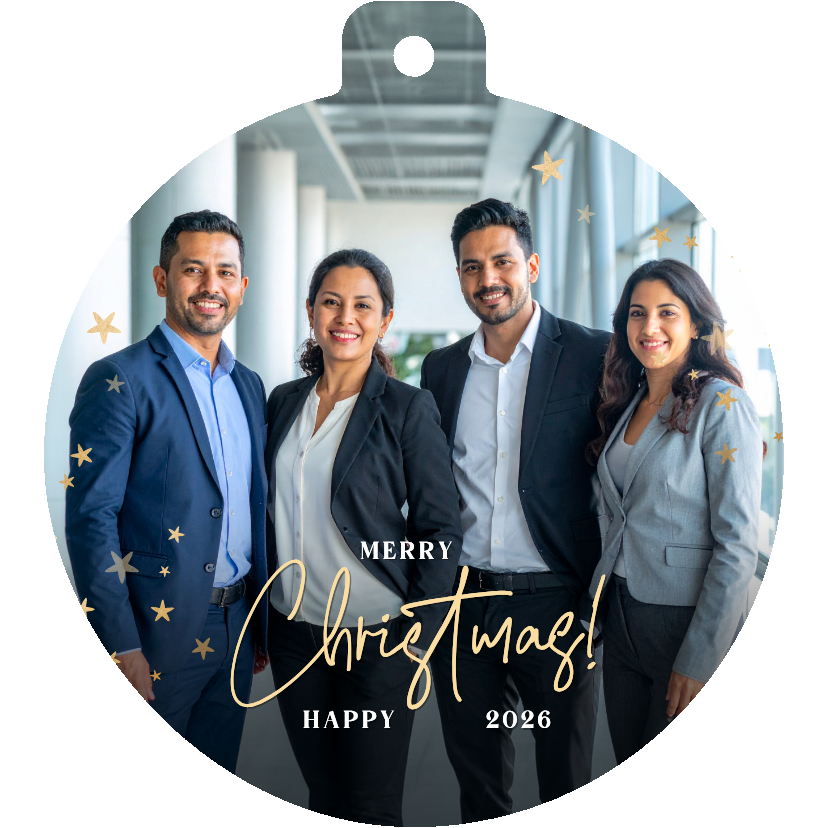 Zakelijke kerstkaart met grote foto - kaart in kerstbal vorm - Zakelijke kerstkaarten Zakelijke kerstkaarten - Zakelijke kerstkaart met grote foto - kaart in kerstbal vorm