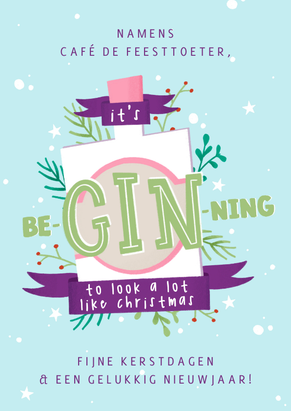 Zakelijke kerstkaart met illustratie gin en takjes - Zakelijke kerstkaarten Zakelijke kerstkaarten - Zakelijke kerstkaart met illustratie gin en takjes