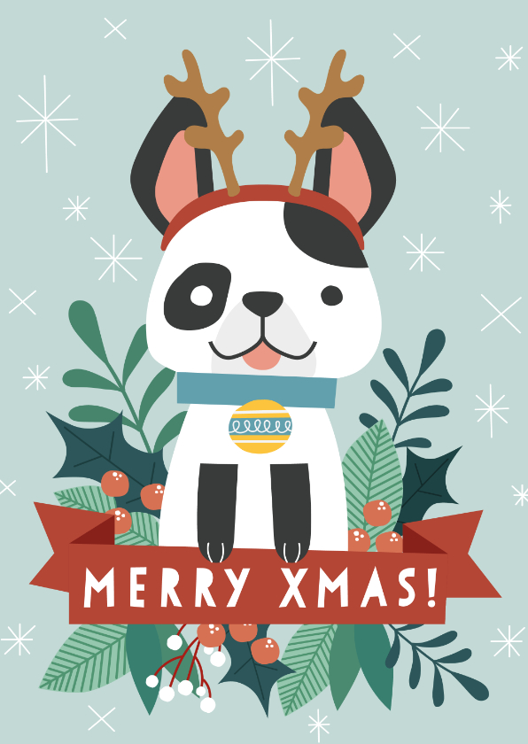 Zakelijke kerstkaart met illustratie van hondje en takjes - Zakelijke kerstkaarten Zakelijke kerstkaarten - Zakelijke kerstkaart met illustratie van hondje en takjes