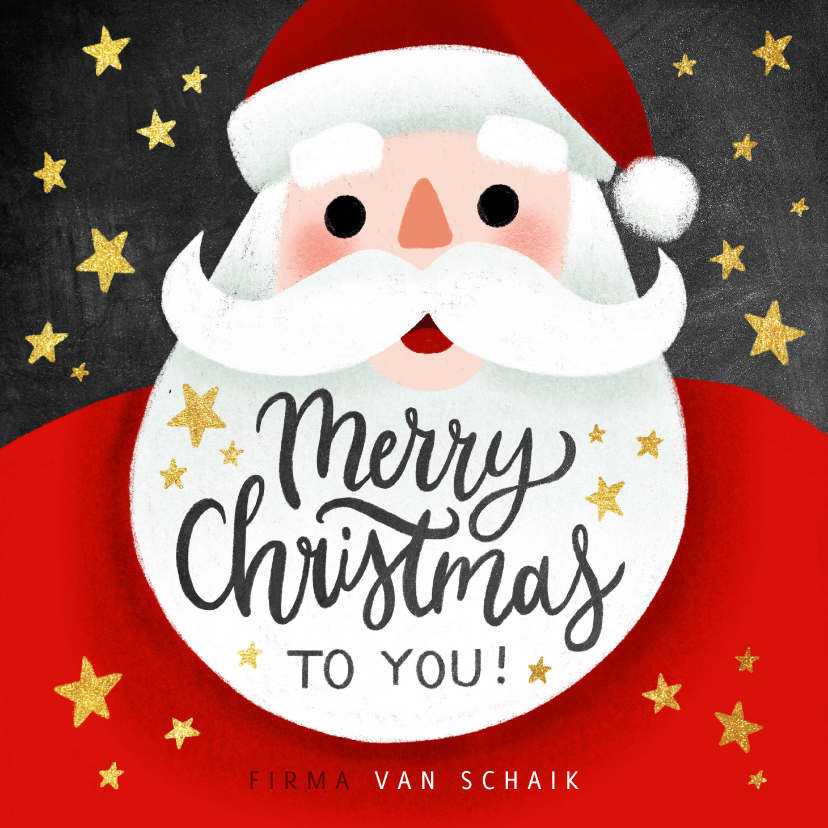 Zakelijke kerstkaart met kerstman, sterren & Merry Christmas - Zakelijke kerstkaarten Zakelijke kerstkaarten - Zakelijke kerstkaart met kerstman, sterren & Merry Christmas