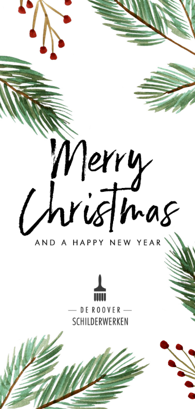 Zakelijke kerstkaart met kersttakken en rode besjes en logo - Zakelijke kerstkaarten Zakelijke kerstkaarten - Zakelijke kerstkaart met kersttakken en rode besjes en logo