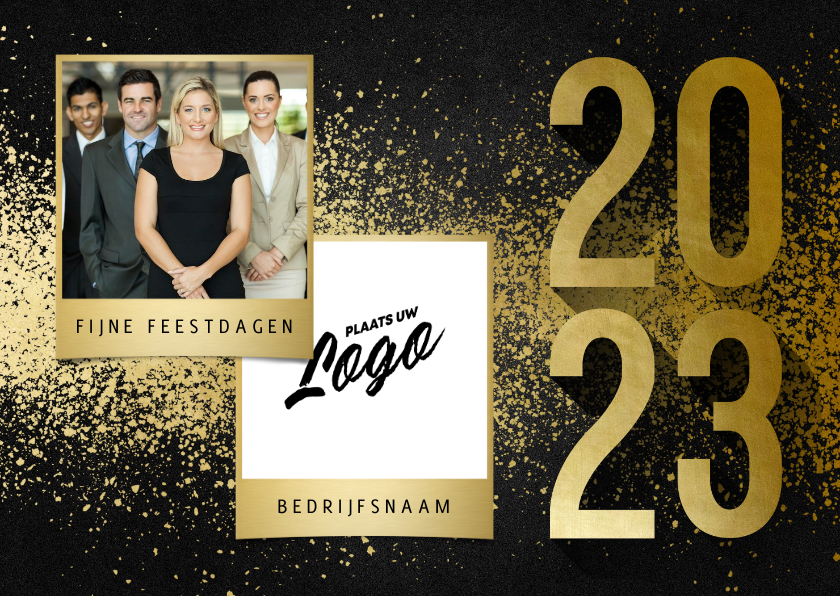 Zakelijke kerstkaart met logo en foto goudlook 2022 - Zakelijke kerstkaarten Zakelijke kerstkaarten - Zakelijke kerstkaart met logo en foto goudlook 2022