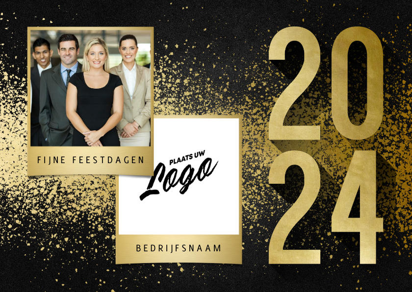 Zakelijke kerstkaart met logo en foto goudlook Kaartje2go