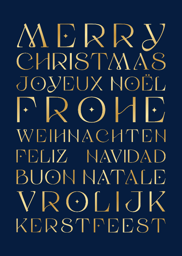 Zakelijke kerstkaarten - Zakelijke kerstkaart met verschillende talen blauw en goud