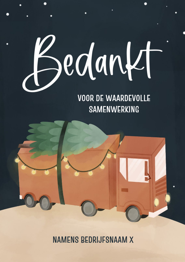 Zakelijke kerstkaart met vrachtwagen en lichtjes in donker - Zakelijke kerstkaarten Zakelijke kerstkaarten - Zakelijke kerstkaart met vrachtwagen en lichtjes in donker
