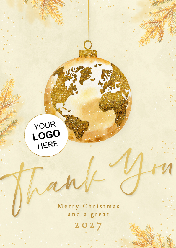 Zakelijke kerstkaart met wereldbol goud internationaal - Zakelijke kerstkaarten Zakelijke kerstkaarten - Zakelijke kerstkaart met wereldbol goud internationaal
