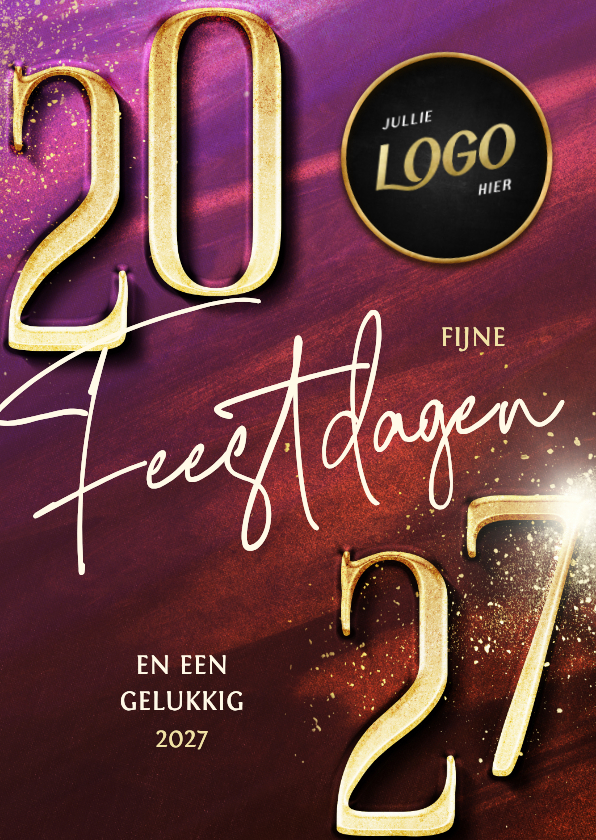 Zakelijke kerstkaart modern met gouden 2027 en logo - Zakelijke kerstkaarten Zakelijke kerstkaarten - Zakelijke kerstkaart modern met gouden 2027 en logo