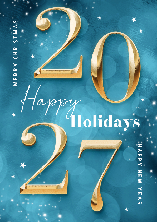 Zakelijke kerstkaart nieuwjaar 2027 goud blauw sprankelend - Zakelijke kerstkaarten Zakelijke kerstkaarten - Zakelijke kerstkaart nieuwjaar 2027 goud blauw sprankelend