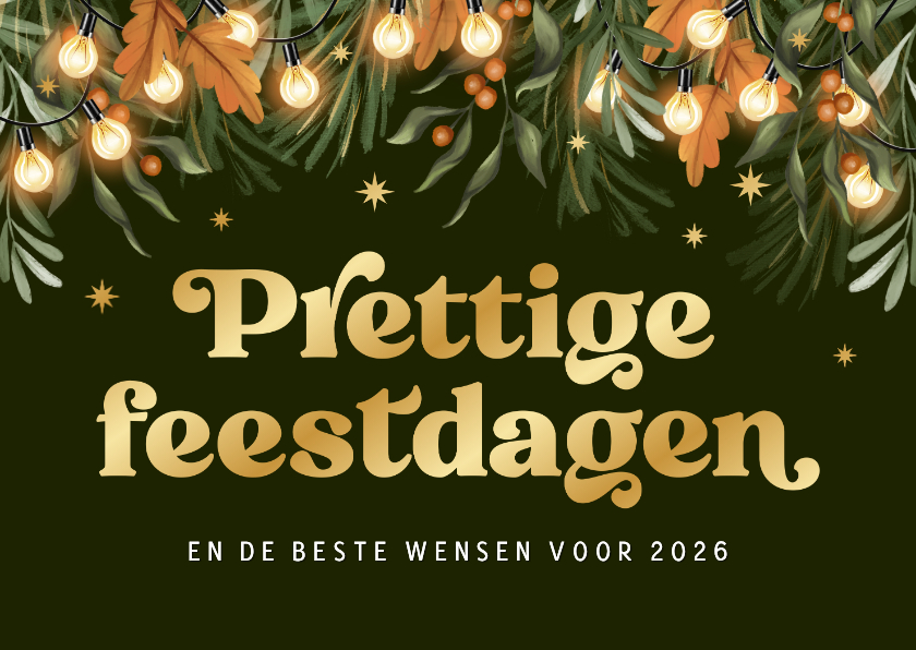 Zakelijke kerstkaarten - Zakelijke kerstkaart nieuwjaar kerstlampjes groen oranje