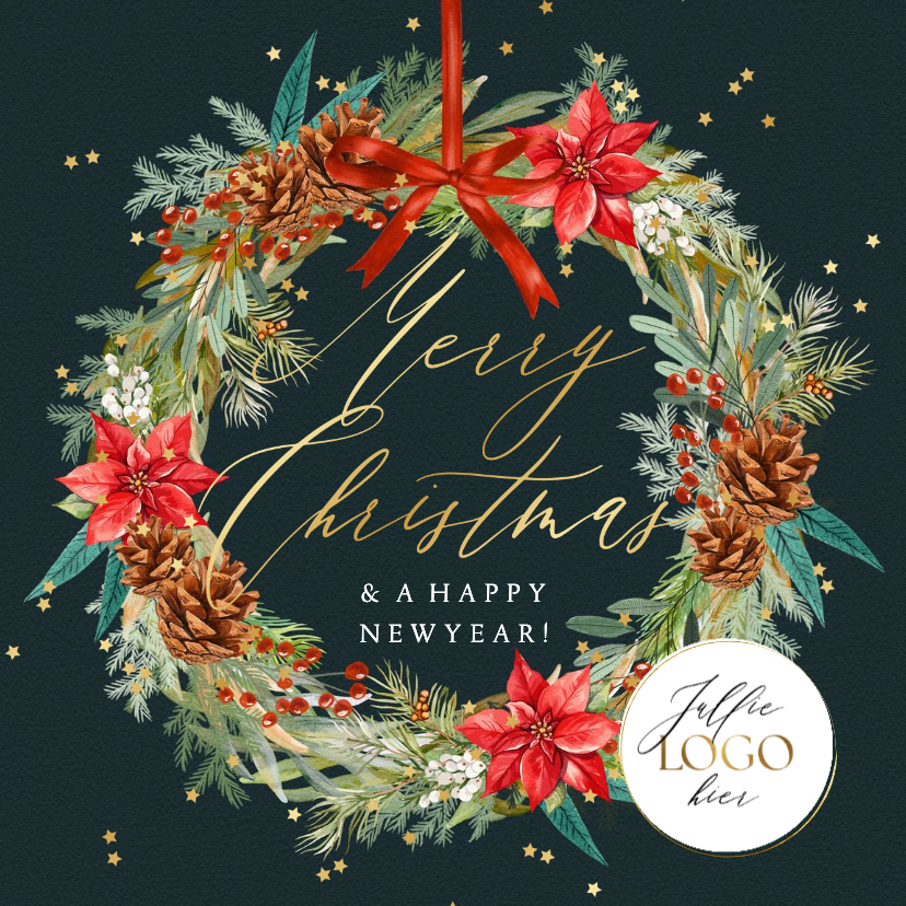 Zakelijke kerstkaart nostalgisch kerstkrans botanisch ster - Zakelijke kerstkaarten Zakelijke kerstkaarten - Zakelijke kerstkaart nostalgisch kerstkrans botanisch ster