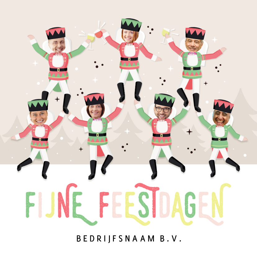Zakelijke kerstkaart notenkraker met fotohoofdjes 4-7 pers - Zakelijke kerstkaarten Zakelijke kerstkaarten - Zakelijke kerstkaart notenkraker met fotohoofdjes 4-7 pers