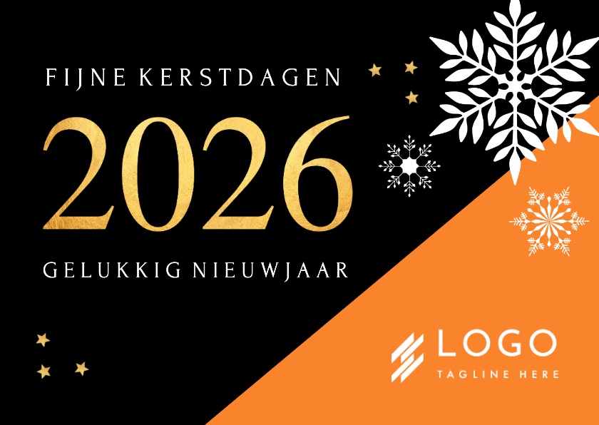 Zakelijke kerstkaarten - Zakelijke kerstkaart oranje zwart geometrisch 2026 goudlook