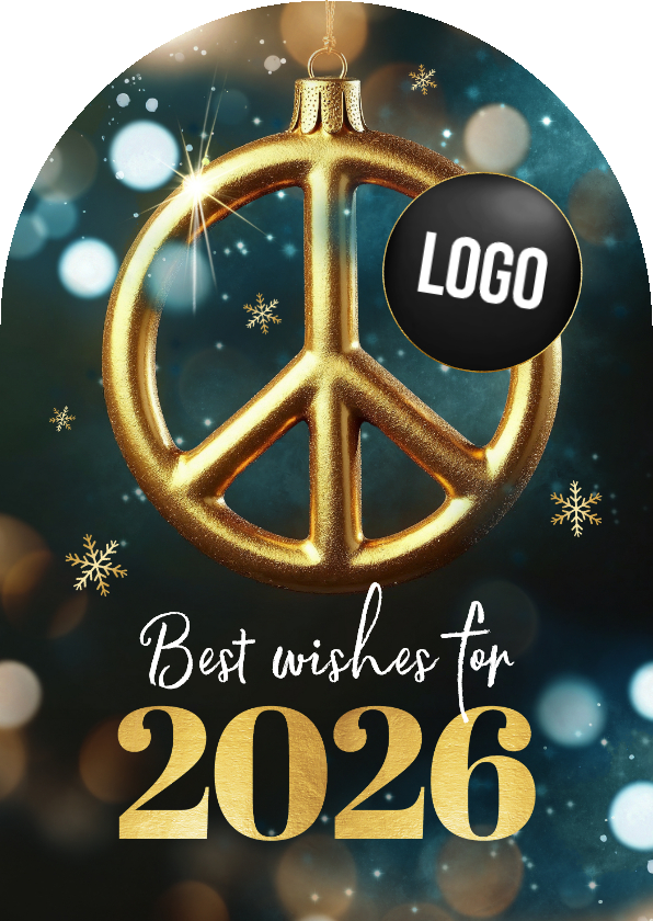 Zakelijke kerstkaarten - Zakelijke kerstkaart peace vrede kerstbal logo sneeuw 2026