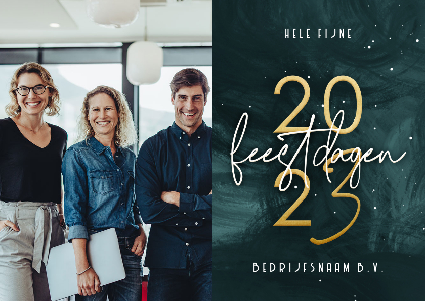 Zakelijke kerstkaart petrol waterverf met goudlook 2022 - Zakelijke kerstkaarten Zakelijke kerstkaarten - Zakelijke kerstkaart petrol waterverf met goudlook 2022