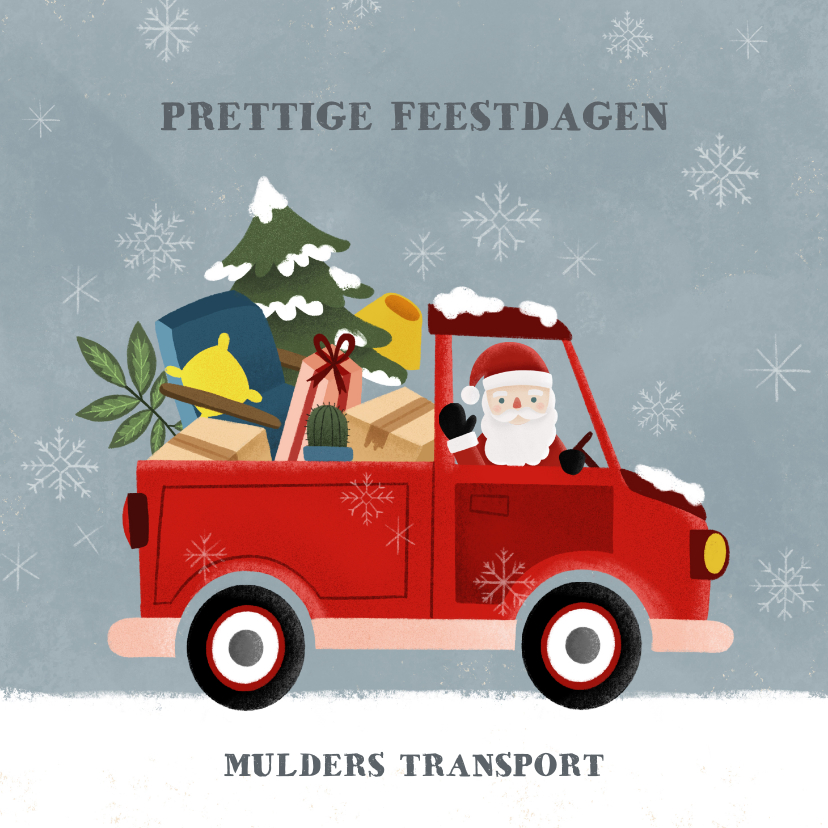 Zakelijke kerstkaarten - Zakelijke kerstkaart pickup truck kerstman en sneeuw