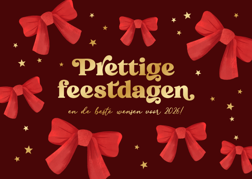 Zakelijke kerstkaarten - Zakelijke kerstkaart prettige feestdagen strikjes rood goud