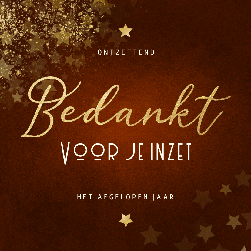 Zakelijke kerstkaart roestkleur bedankt met sterren - Zakelijke kerstkaarten Zakelijke kerstkaarten - Zakelijke kerstkaart roestkleur bedankt met sterren