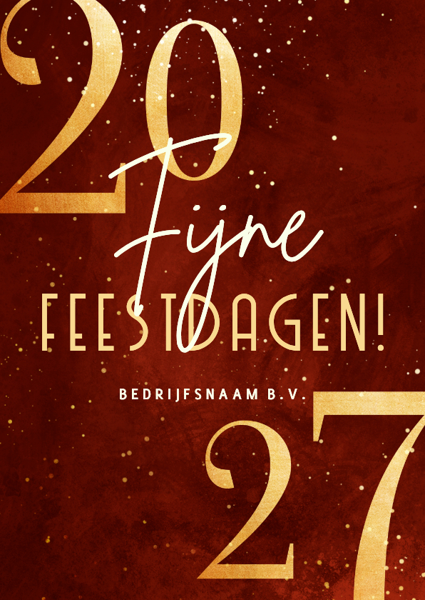 Zakelijke kerstkaart rood 2027 goudlook met sparkles - Zakelijke kerstkaarten Zakelijke kerstkaarten - Zakelijke kerstkaart rood 2027 goudlook met sparkles
