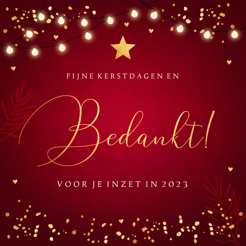 Zakelijke kerstkaart rood lampjes goudlook - Zakelijke kerstkaarten Zakelijke kerstkaarten - Zakelijke kerstkaart rood lampjes goudlook
