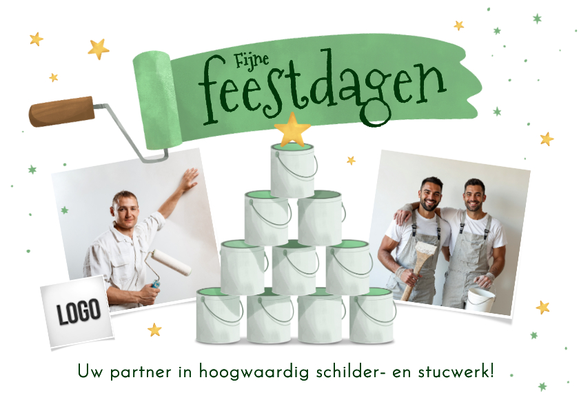 Zakelijke kerstkaart schilder verfblikken kerstboom foto's - Zakelijke kerstkaarten Zakelijke kerstkaarten - Zakelijke kerstkaart schilder verfblikken kerstboom foto's