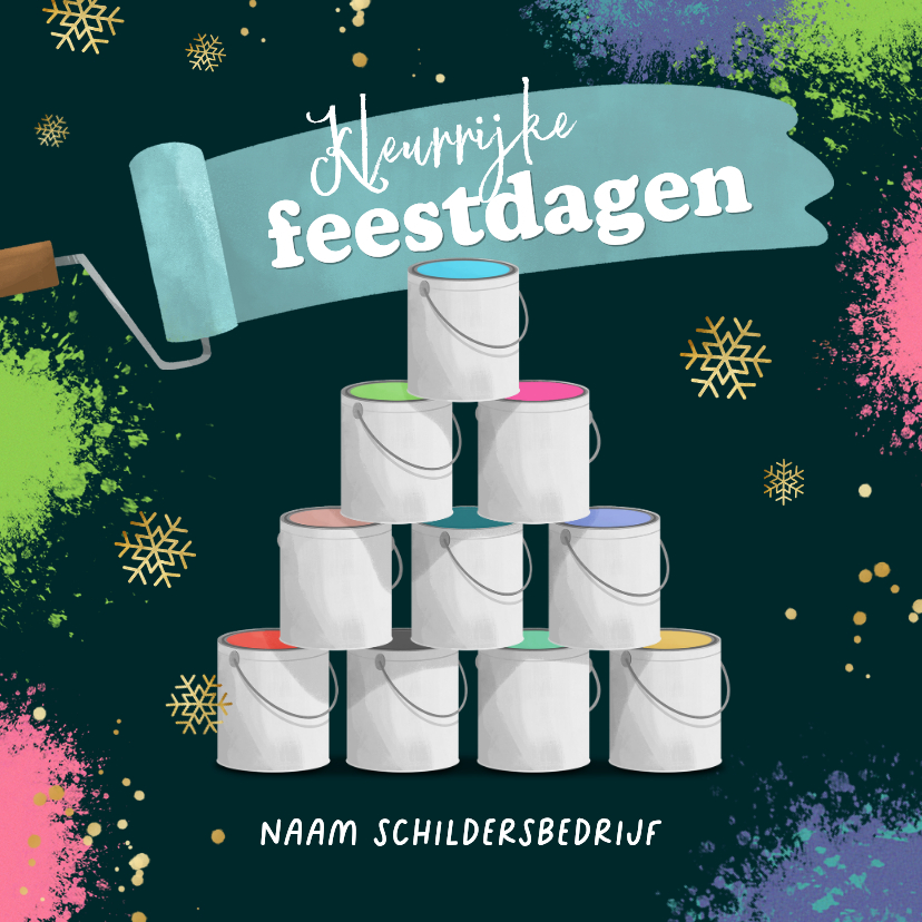 Zakelijke kerstkaarten - Zakelijke kerstkaart schildersbedrijf verfpotten kerstboom