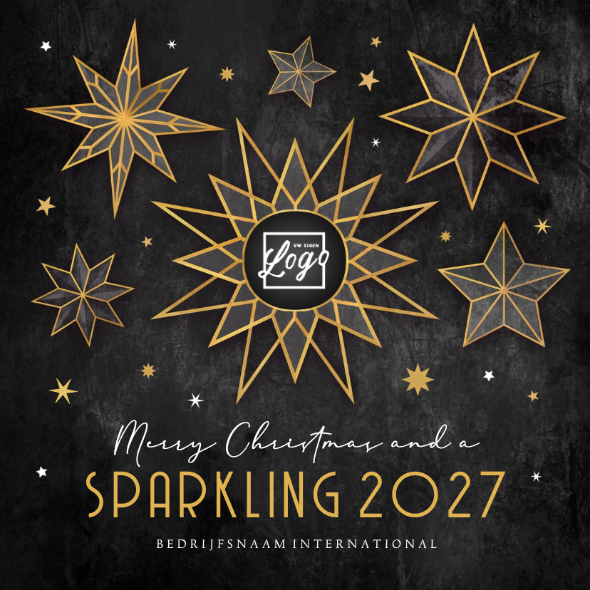 Zakelijke kerstkaart sterren logo chique internationaal goud - Zakelijke kerstkaarten Zakelijke kerstkaarten - Zakelijke kerstkaart sterren logo chique internationaal goud
